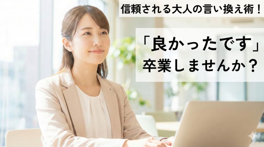 オフィスでノートパソコンを開き、穏やかな笑顔で仕事をしている女性の様子