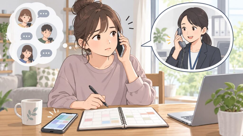 シフト交代の返事がなく責任者へ相談する女性
